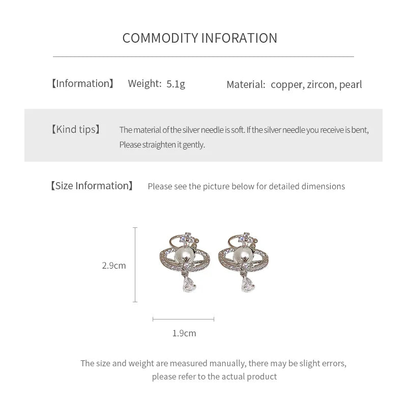 Zircon Water Drop Pearl Earring for Women French Retro No Ear Hole Clip Earrings Light Luxury Wedding Bride Jewelry