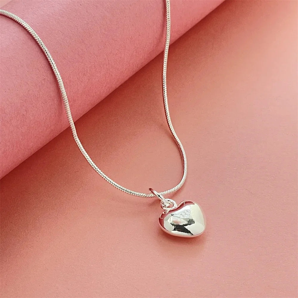 925 Sterling Silver Heart Pendant Necklace, Ladies Simple Luxury Banquet Wedding Festival Birthday Jewelry Gift