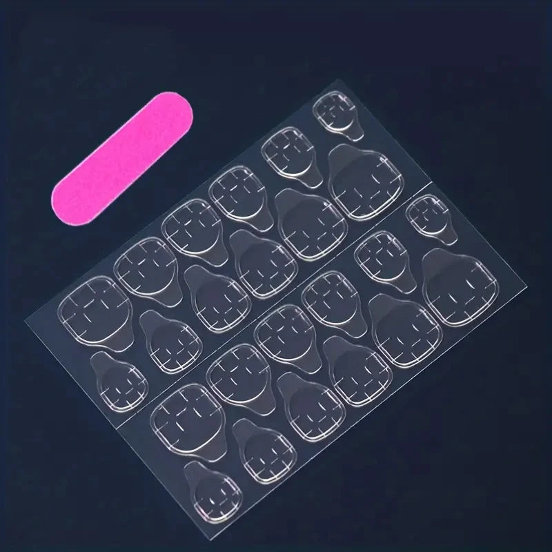 24pcs medium square minimalist white heart waterproof fake nail rubbing strip&jelly glue