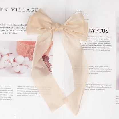 Korean Style Large Chiffon Fabric Hair Bow Hairpin For Women Girls Sweet Hair Clips Bowknot Beige Clip Black Hair Accessories