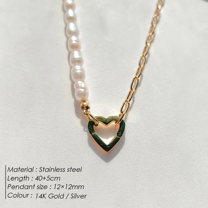 eManco Charm Necklace Heart Lock Link Pearl Chain for Handmade DIY Pendant Accessory Stainless Steel Women's Waterproof Jewelry