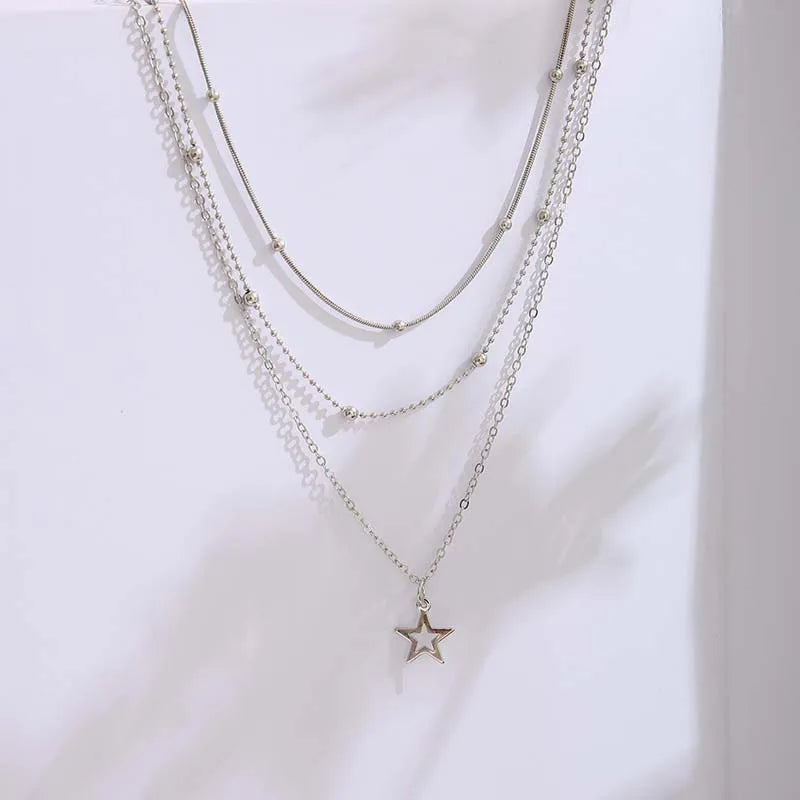 Necklace European And American Simple Temperament Lovely Atmosphere Star Moon Popular Lady Necklace Set For Women Multilayer