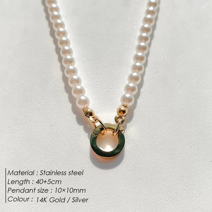 eManco Charm Necklace Heart Lock Link Pearl Chain for Handmade DIY Pendant Accessory Stainless Steel Women's Waterproof Jewelry
