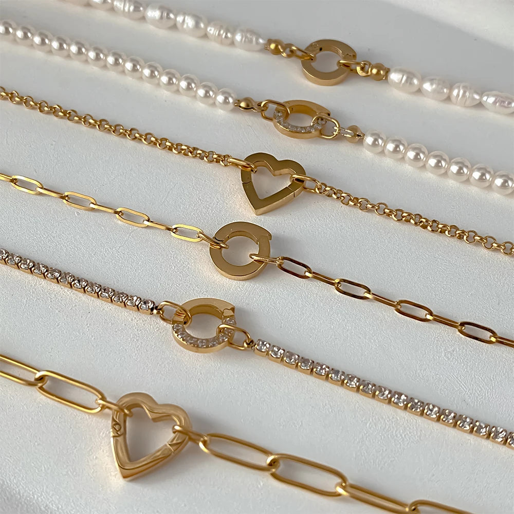 eManco Charm Necklace Heart Lock Link Pearl Chain for Handmade DIY Pendant Accessory Stainless Steel Women's Waterproof Jewelry