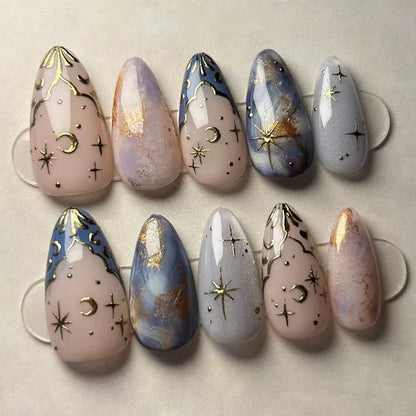 24Pcs Pink Almond False Nails Sweet Summer Fake Nail Cute Flowers Pearl Nails Press Ons Colorful Monet Press on Nails for Girls