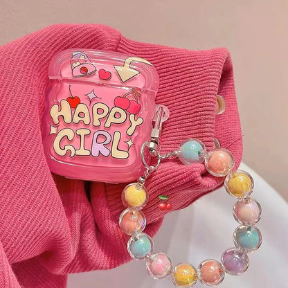 Korean Cute 3D Pink Star Wavy Border Headphones Case For AirPods 1 2 3 With Love Heart Bead Pendant Soft Cover For AirPods Pro 2