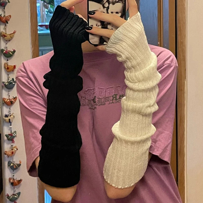Fingerless Mittens Women Knitted Gloves Cosplay Anime Gloves Winter Arm Warmers Punk Gothic Harajuku Knit Mitten Arm Sleeves