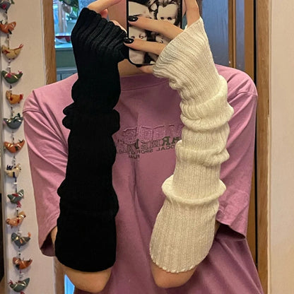 Fingerless Mittens Women Knitted Gloves Cosplay Anime Gloves Winter Arm Warmers Punk Gothic Harajuku Knit Mitten Arm Sleeves