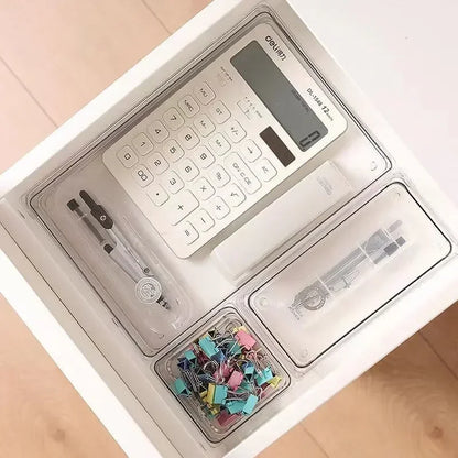 4/7-Piece Versatile Drawer Organizer Set - Clear Plastic Trays and Dividers in 4 Sizes for Perfect Makeup and Kitchen Storage