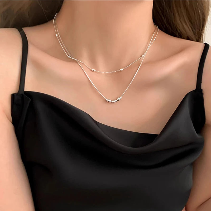 925 Sterling Silver Necklace Simple Style Charm Geometric Shape Pendant Choker Birthday Party Gift for Women Exquisite Jewelry
