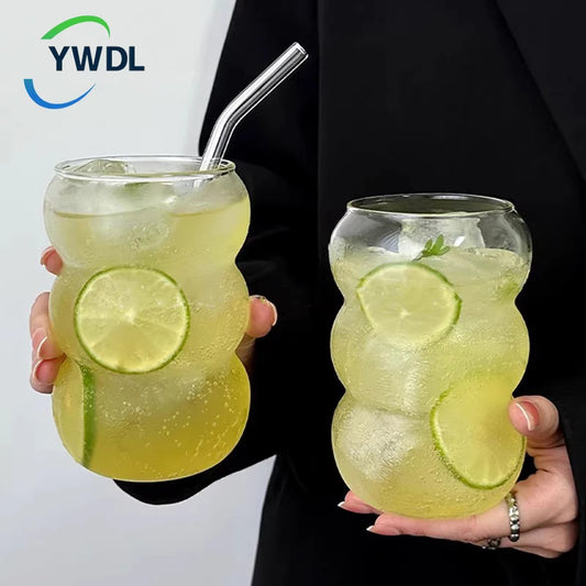 350/550ml Transparent Glass Cup Cold Coffee Cup With Straw Dessert Juice Milk Drinkware Mug Party Cocktail Glasses Teacup