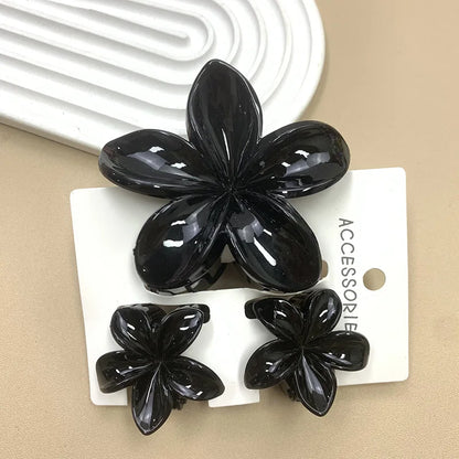 3Pcs Sweet Colorful Plumeria Flower Shark Clip Hair Claw Bohemian Ponytail Clip Plastic Hairpin Barrette Summer Hair Accessories