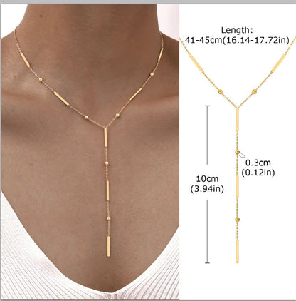 Stainless Steel Lariat Necklace Gold Plated, Dainty Long Necklace Laryered Necklaces For Women Girls, Y Shape Drop Pendant