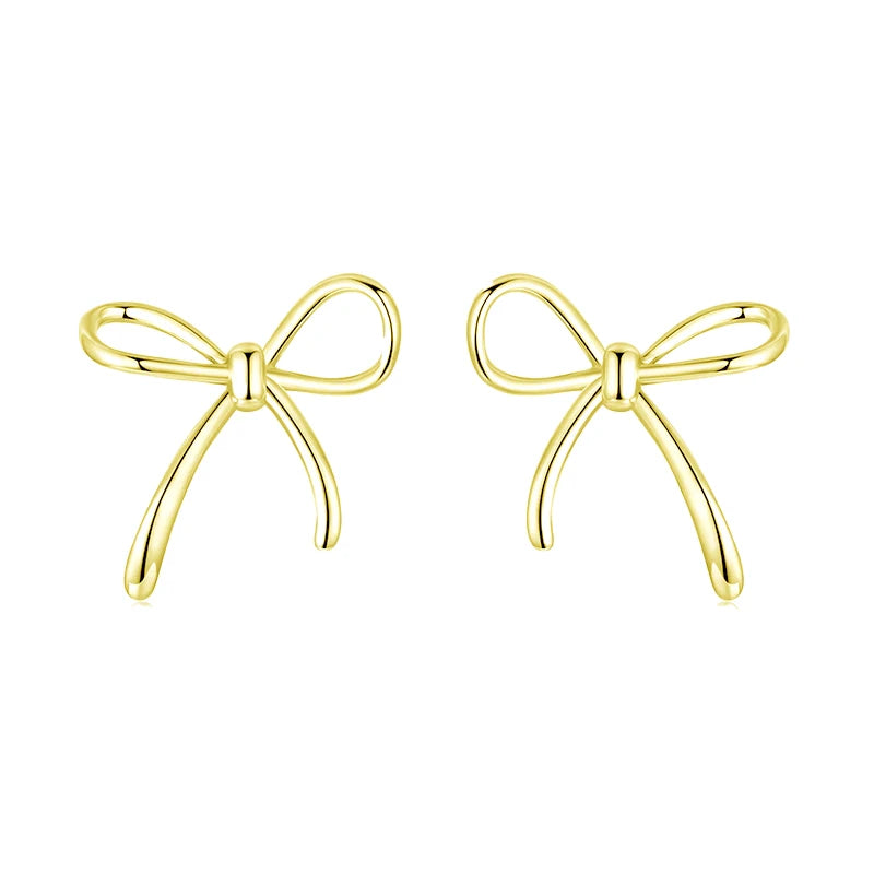 BAMOER Solid 925 Sterling Silver Bow Stud Earrings for Women Hypoallergenic Daily Party Gift Trendy Silver Jewelry SCE1924