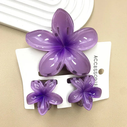 3Pcs Sweet Colorful Plumeria Flower Shark Clip Hair Claw Bohemian Ponytail Clip Plastic Hairpin Barrette Summer Hair Accessories