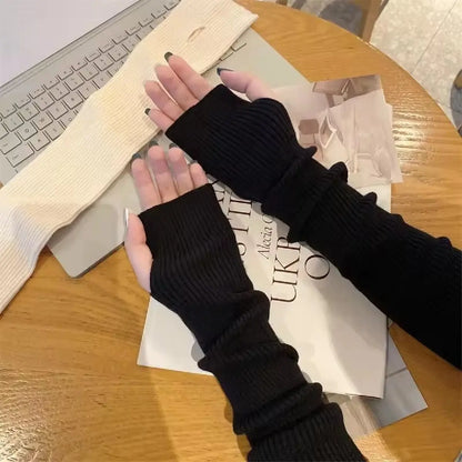 Fingerless Mittens Women Knitted Gloves Cosplay Anime Gloves Winter Arm Warmers Punk Gothic Harajuku Knit Mitten Arm Sleeves