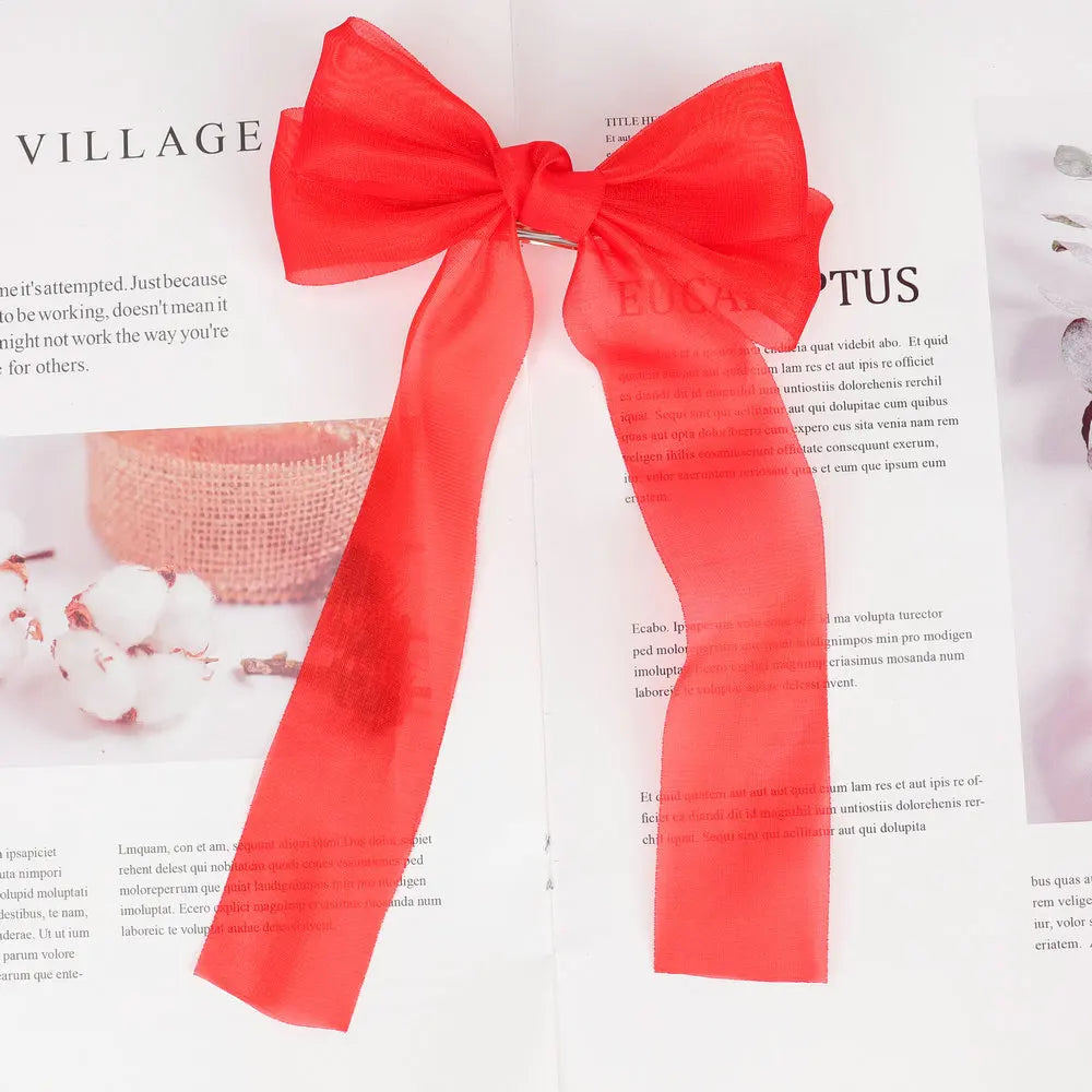 Korean Style Large Chiffon Fabric Hair Bow Hairpin For Women Girls Sweet Hair Clips Bowknot Beige Clip Black Hair Accessories