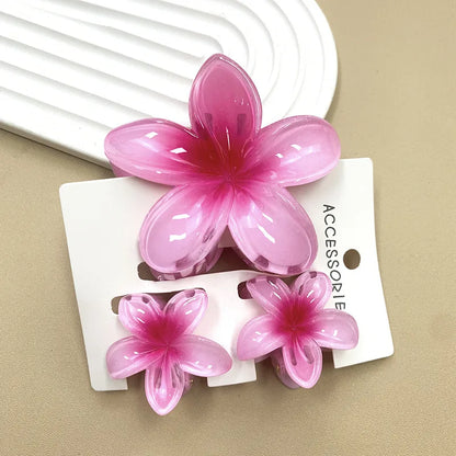 3Pcs Sweet Colorful Plumeria Flower Shark Clip Hair Claw Bohemian Ponytail Clip Plastic Hairpin Barrette Summer Hair Accessories
