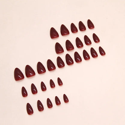 24pcs Burgundy Almond Press on Nail Water Drop Solid Color False Nails Cat Eye Various style Detachable and Wearable Nail Art