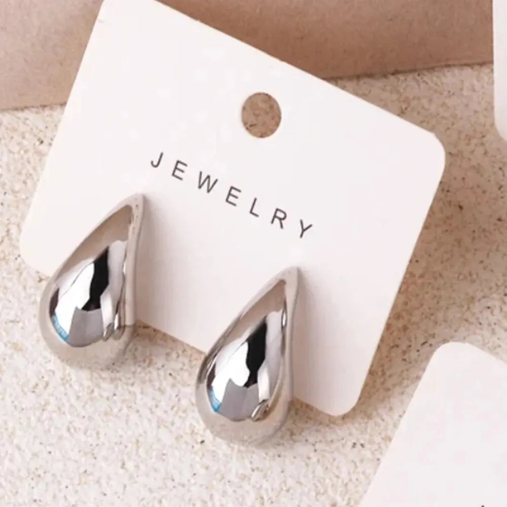 Gold Color Water Drop Earring Stud Simple Design Ins Women Post Earrings 3 Size Available Silver Color Big Surface Girls Jewelry