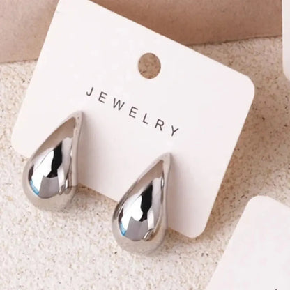 Gold Color Water Drop Earring Stud Simple Design Ins Women Post Earrings 3 Size Available Silver Color Big Surface Girls Jewelry