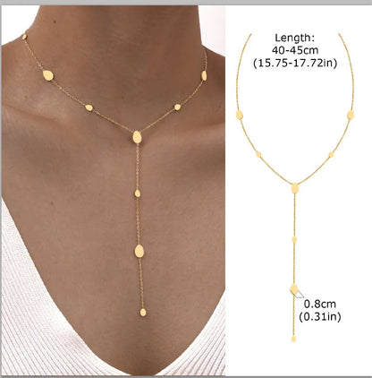 Stainless Steel Lariat Necklace Gold Plated, Dainty Long Necklace Laryered Necklaces For Women Girls, Y Shape Drop Pendant