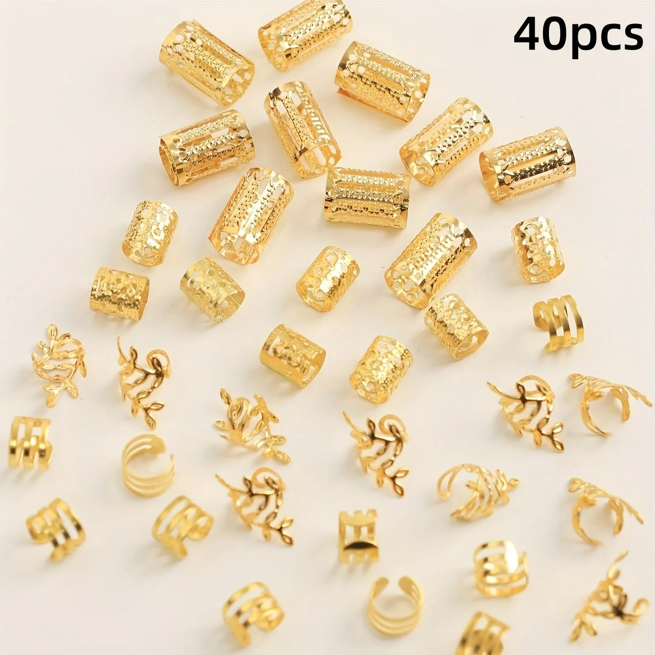 40/80PCS Elegant Hollow Out Hair Rings  For Women Girls DIY Hair Accessories Loc Hair Jewelry for Braids