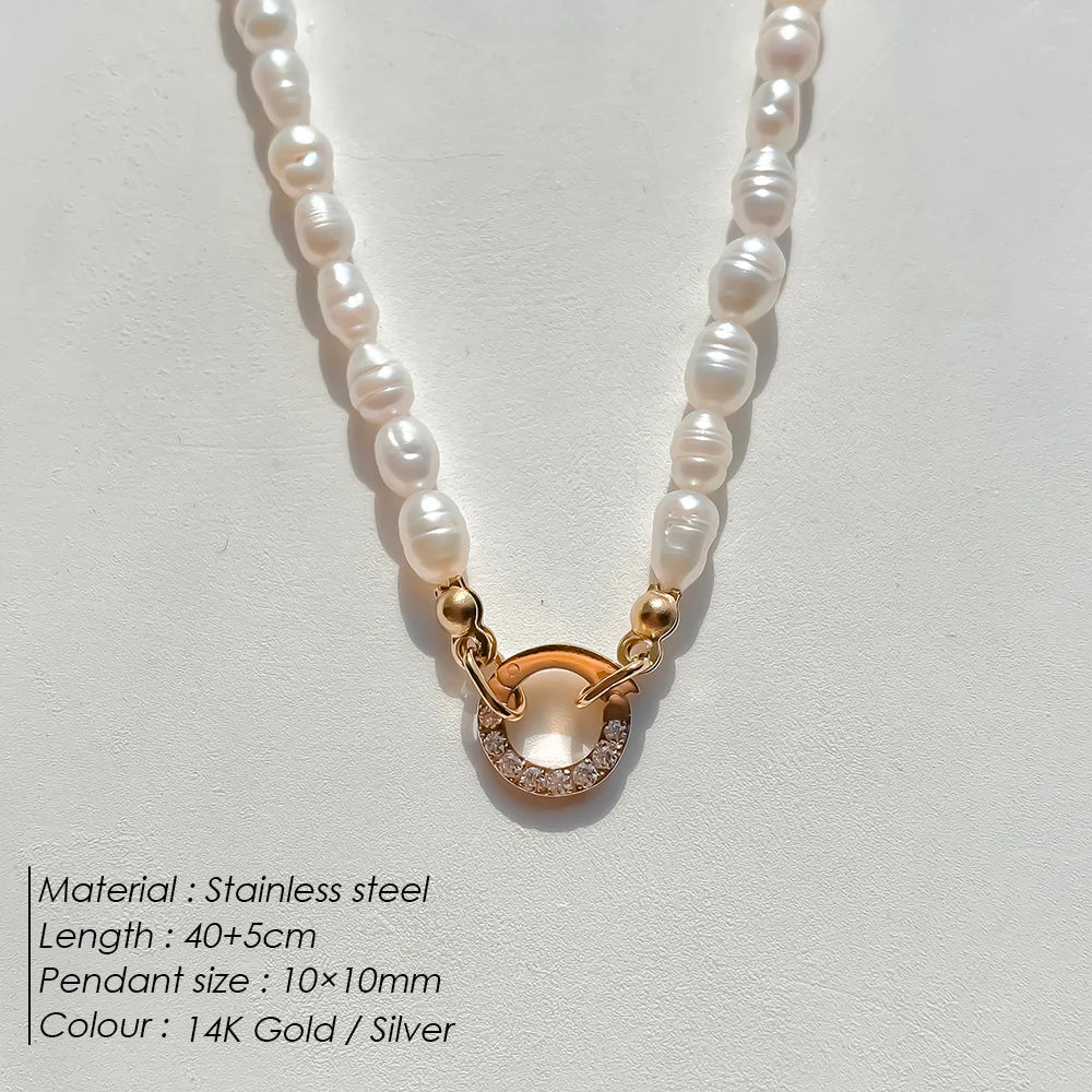 eManco Charm Necklace Heart Lock Link Pearl Chain for Handmade DIY Pendant Accessory Stainless Steel Women's Waterproof Jewelry