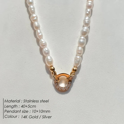 eManco Charm Necklace Heart Lock Link Pearl Chain for Handmade DIY Pendant Accessory Stainless Steel Women's Waterproof Jewelry