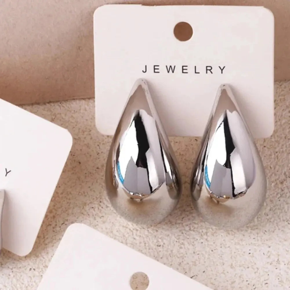 Gold Color Water Drop Earring Stud Simple Design Ins Women Post Earrings 3 Size Available Silver Color Big Surface Girls Jewelry