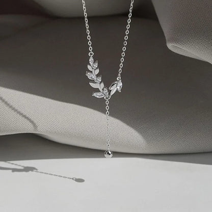 925 Sterling Silver Tree Branch Necklace Simple Charm Zirconia Botanical Pendant Choker Birthday Party Gift Ladies Fine Jewelry