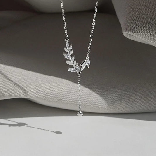 925 Sterling Silver Tree Branch Necklace Simple Charm Zirconia Botanical Pendant Choker Birthday Party Gift Ladies Fine Jewelry