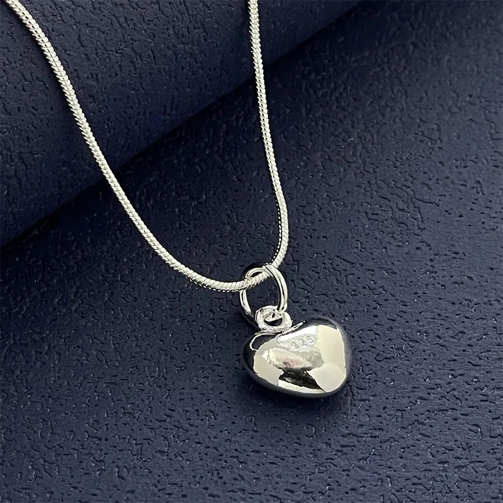 925 Sterling Silver Heart Pendant Necklace, Ladies Simple Luxury Banquet Wedding Festival Birthday Jewelry Gift