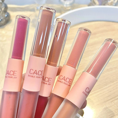 CACE Double Head Lip Gloss Sexy Red Lip Makeup Lip Mud Mirror Water Gloss Lip Glaze Matte Lipstick Waterproof Korean Cosmetics