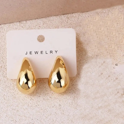 Gold Color Water Drop Earring Stud Simple Design Ins Women Post Earrings 3 Size Available Silver Color Big Surface Girls Jewelry