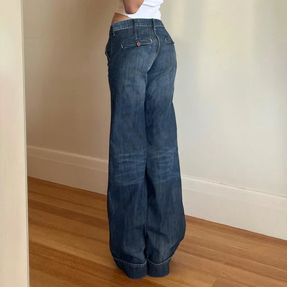 Darlingaga Fashion Washed Buttons Jeans For Women Loose Low Rise Basic Trousers Chic Style Pockets Straight Leg Denim Pants New