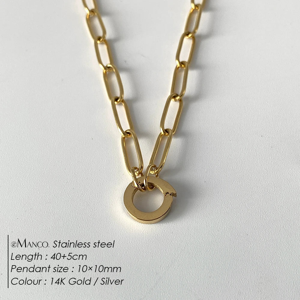 eManco Charm Necklace Heart Lock Link Pearl Chain for Handmade DIY Pendant Accessory Stainless Steel Women's Waterproof Jewelry