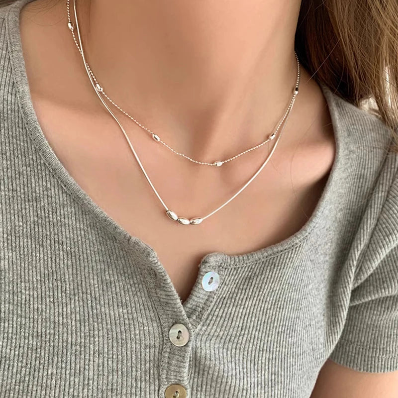 925 Sterling Silver Necklace Simple Style Charm Geometric Shape Pendant Choker Birthday Party Gift for Women Exquisite Jewelry