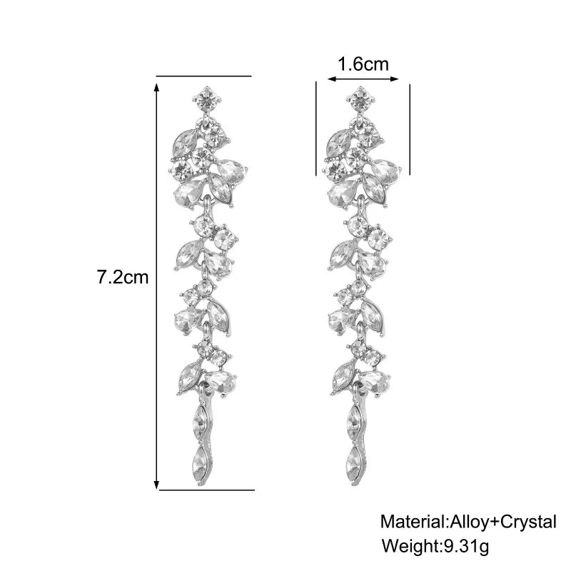 Sliver Maple Leaf Zircon Tassel Long Earrings For Women Shiny Rhinestone Wedding Drop Earrings Party Jewelry Gifts 2025 New