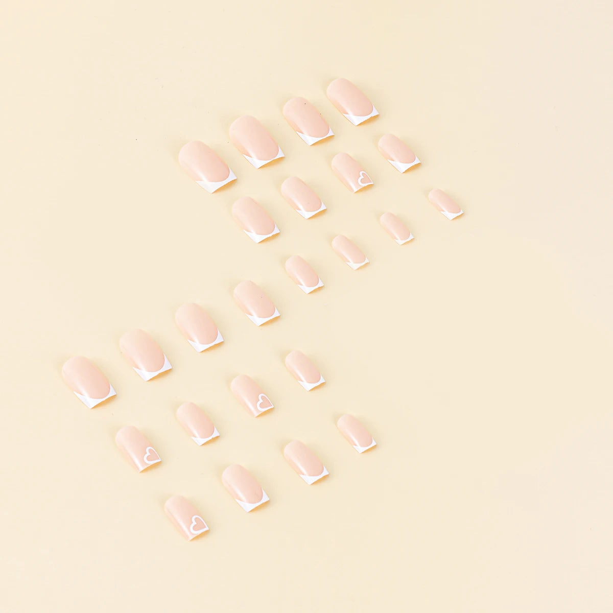 24pcs medium square minimalist white heart waterproof fake nail rubbing strip&jelly glue