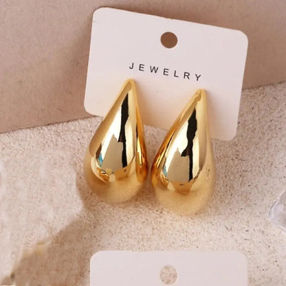 Gold Color Water Drop Earring Stud Simple Design Ins Women Post Earrings 3 Size Available Silver Color Big Surface Girls Jewelry