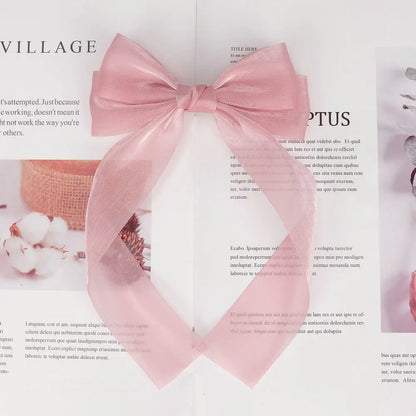 Korean Style Large Chiffon Fabric Hair Bow Hairpin For Women Girls Sweet Hair Clips Bowknot Beige Clip Black Hair Accessories