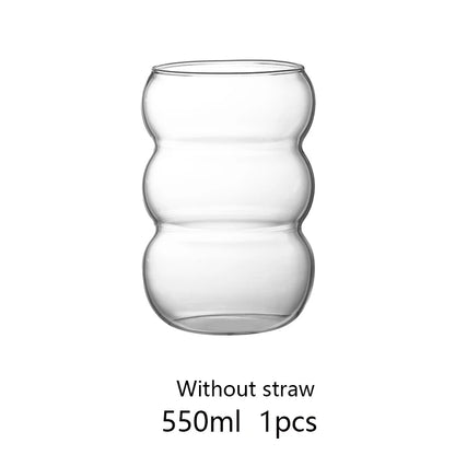 350/550ml Transparent Glass Cup Cold Coffee Cup With Straw Dessert Juice Milk Drinkware Mug Party Cocktail Glasses Teacup