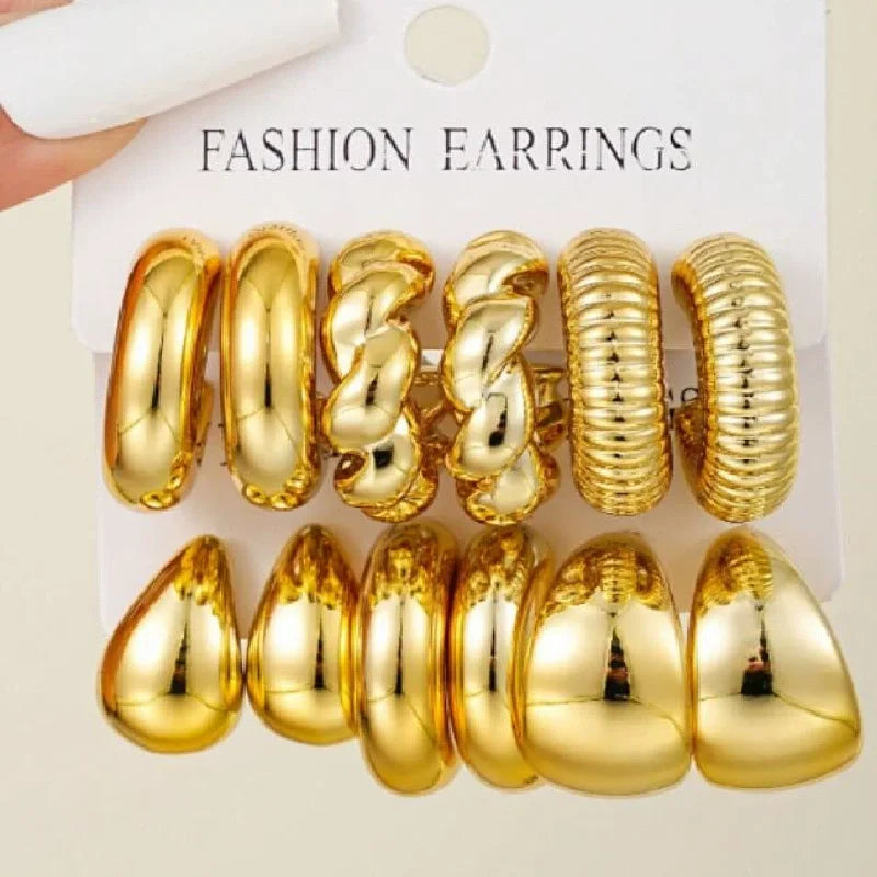 18 Pcs/Set Large C-Shape Teardrop Hoop Earrings for Women Fashion Gold Color Exaggerated Twist Earring Daily Wear Jewelry Gifts