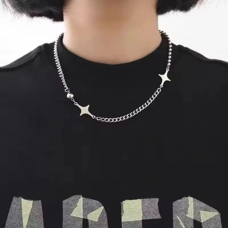 Kpop Y2K Trendy Star Moon Cross Silver Color Choker Chain Necklace Pendant Neck For Women Men Charm Grunge Punk Fashion Jewelry