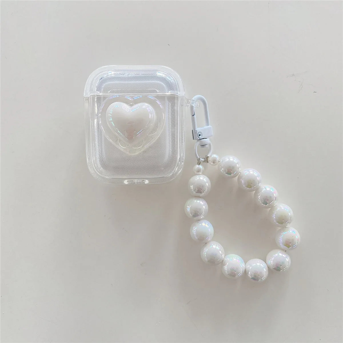 Simple Laser Pearl Heart Earphone Case for AirPods 2 Pro 3 Generation Headset Charging Box Protect Cover for Air Pods Keychain