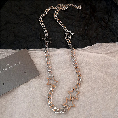 Kpop Y2K Trendy Star Moon Cross Silver Color Choker Chain Necklace Pendant Neck For Women Men Charm Grunge Punk Fashion Jewelry