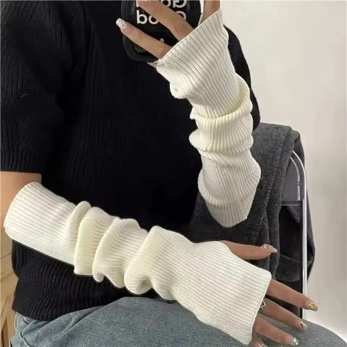 Fingerless Mittens Women Knitted Gloves Cosplay Anime Gloves Winter Arm Warmers Punk Gothic Harajuku Knit Mitten Arm Sleeves