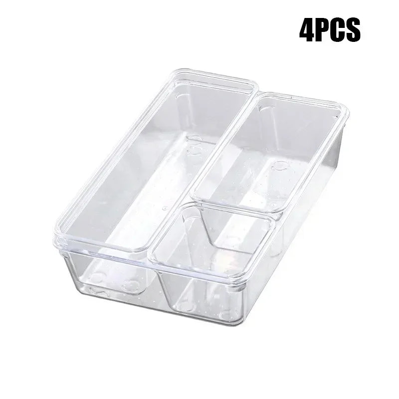 4/7-Piece Versatile Drawer Organizer Set - Clear Plastic Trays and Dividers in 4 Sizes for Perfect Makeup and Kitchen Storage