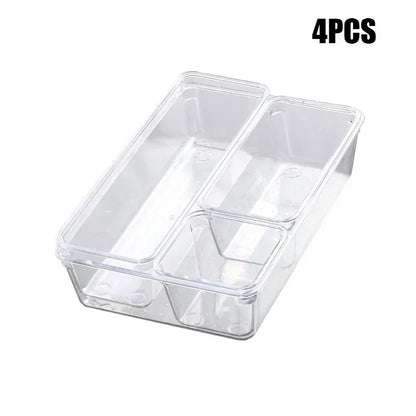 4/7-Piece Versatile Drawer Organizer Set - Clear Plastic Trays and Dividers in 4 Sizes for Perfect Makeup and Kitchen Storage